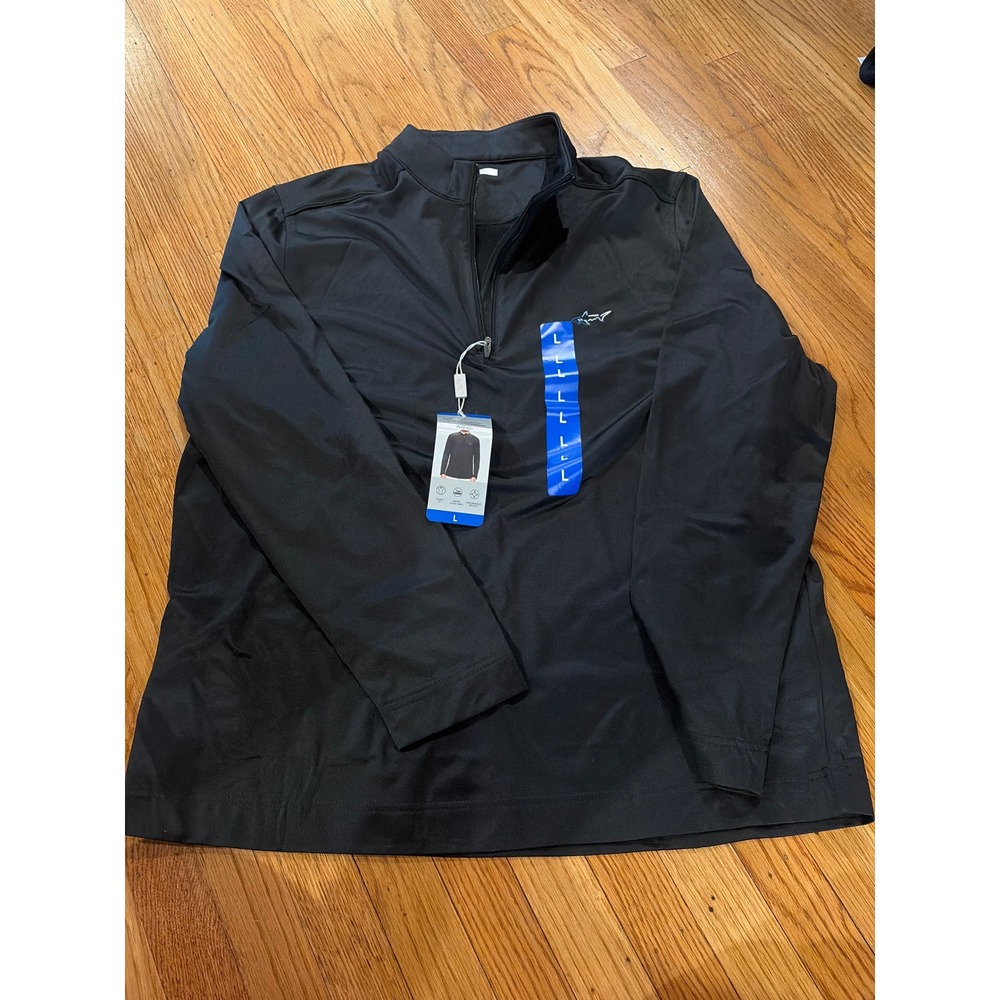 Greg Norman Tasso Elba Mens Black Quarter Zip Pullover Shark Logo Large NWT